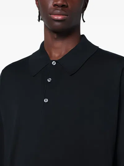 John Smedley Cotton Polo Shirt With Ribbed Cuffs And Hem In Black