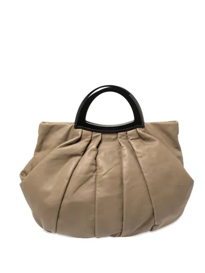 Pre-owned Giorgio Armani Pleated Leather Handle Bag In Neutral