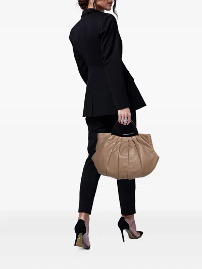 Pre-owned Giorgio Armani Pleated Leather Handle Bag In Neutral