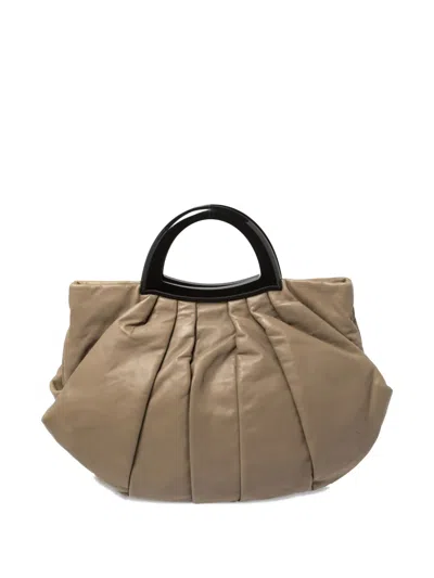 Pre-owned Giorgio Armani Pleated Leather Handle Bag In Neutral