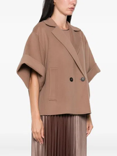 Max Mara Short-sleeve Wool Coat In Neutral