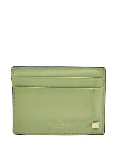 Pre-owned Valentino Garavani Rockstud Leather Card Holder In Green