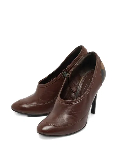Pre-owned Burberry 105mm Nova Check Heeled Boots In Brown