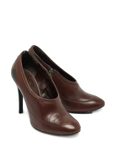 Pre-owned Burberry 105mm Nova Check Heeled Boots In Brown