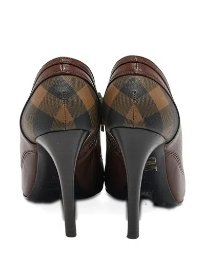 Pre-owned Burberry 105mm Nova Check Heeled Boots In Brown