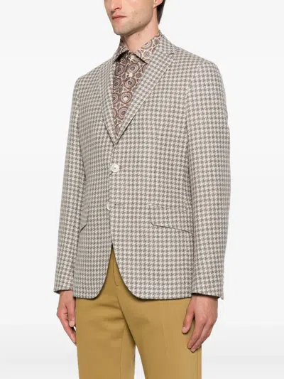 Etro Houndstooth-pattern Jacket In Gray