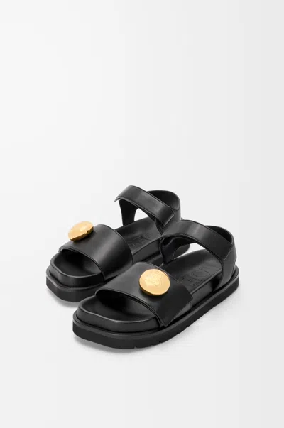 Loewe Women Pebble Sandals With Soft Calfskin Fussbett Sole In Black