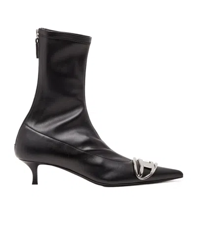 Diesel D-venus-stivali A Calzino Con Placca Oval D In Black