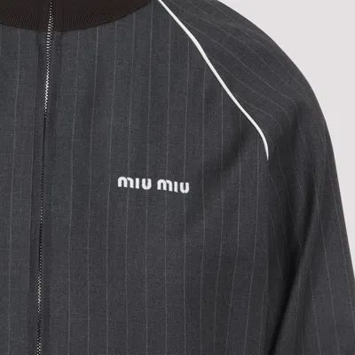 Miu Miu Wool Pinstripe Jacket Side Pockets In Gray