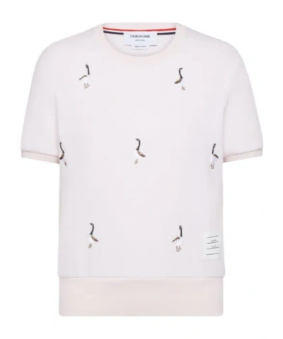Thom Browne Geese-embroidered Cotton T-shirt In White