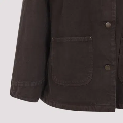 Prada Canvas Cotton Jacket Leather Collar In Brown