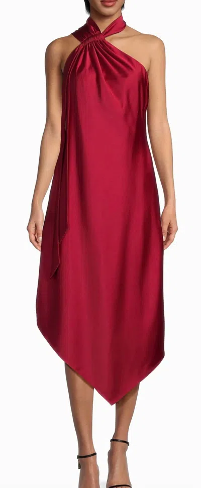 Aidan Mattox Satin Halterneck Midi-dress In Scarlet Spice In Red