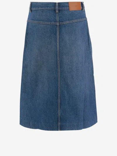 Chloé Denim Knee-length Skirt With Front Box Pleat In Blue