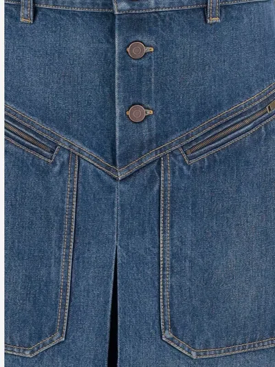 Chloé Denim Knee-length Skirt With Front Box Pleat In Blue