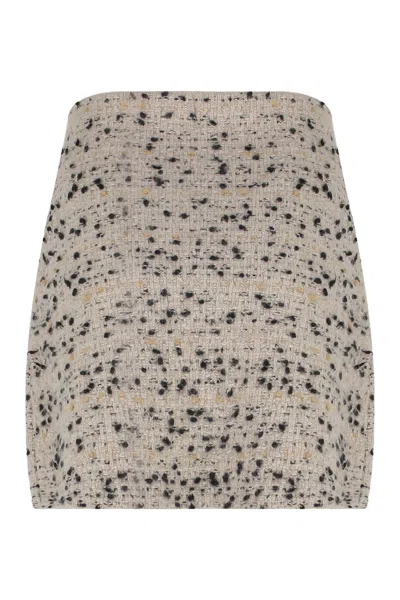 Fabiana Filippi Beige Frayed-knot Donegal Tweed Mini Skirt In Neutral