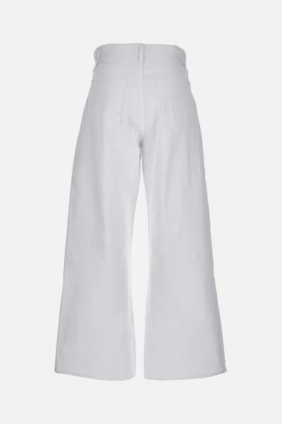 Frame The Loose Cotton Mid Rise Wide Jeans In White