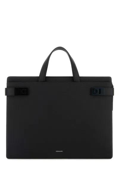 Ferragamo Ventiquattrore Twins In Pelle Nera Uomo In Black