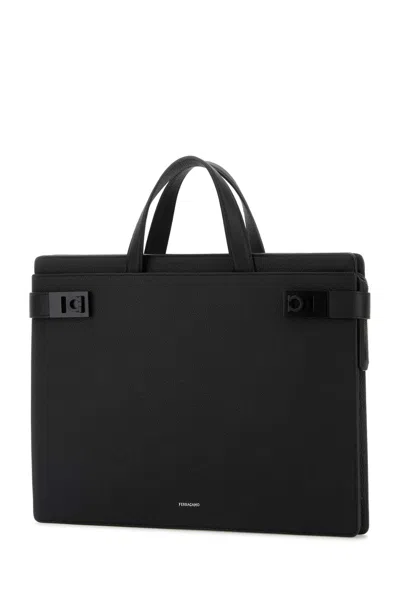 Ferragamo Ventiquattrore Twins In Pelle Nera Uomo In Black