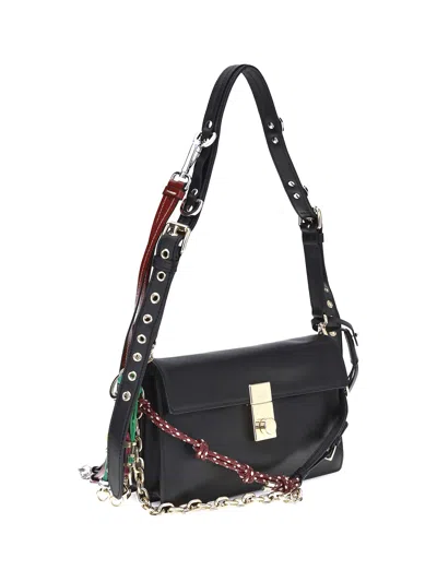 Prada Soft Sound Large Leather Shoulder Bag With Charms In Black