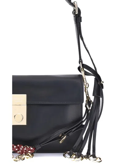 Prada Soft Sound Large Leather Shoulder Bag With Charms In Black