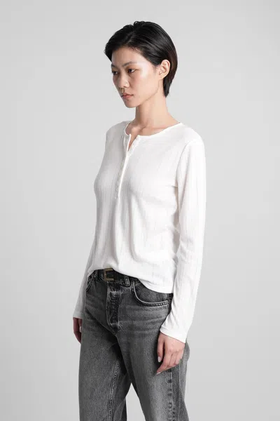 Anine Bing Pia Pointelle-knit Henley Top In White