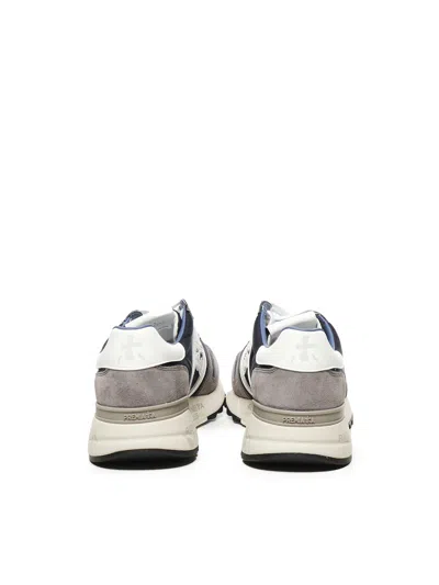Premiata Lander Sneakers In Blue Suede And Fabric In Multi