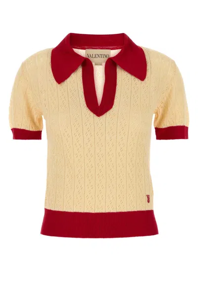 Valentino Garavani Two-tone Linen Blend Polo Shirt In Neutral