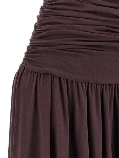 Magda Butrym Flared Skirt Lace Trim Ruched Dress In Brown
