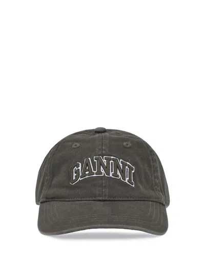 Ganni Green Baseball Cap With Logo Lettering Embroidery On The Front And Logo Patch On The Rear In Cotton  In Green