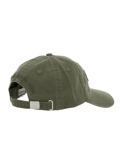 Ganni Green Baseball Cap With Logo Lettering Embroidery On The Front And Logo Patch On The Rear In Cotton  In Green