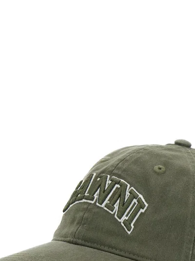Ganni Green Baseball Cap With Logo Lettering Embroidery On The Front And Logo Patch On The Rear In Cotton  In Green