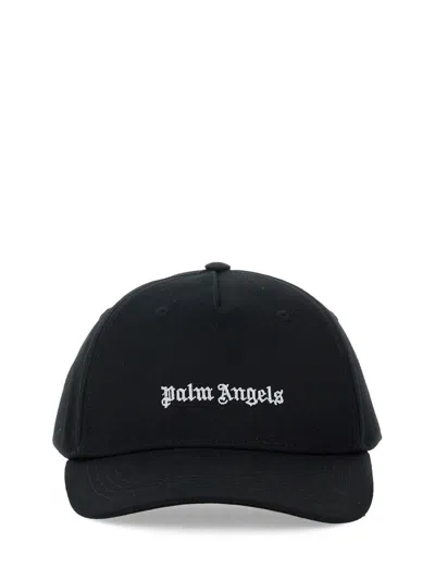 Palm Angels Black Baseball Cap With White Logo Print