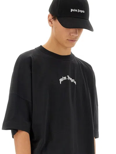 Palm Angels Black Baseball Cap With White Logo Print