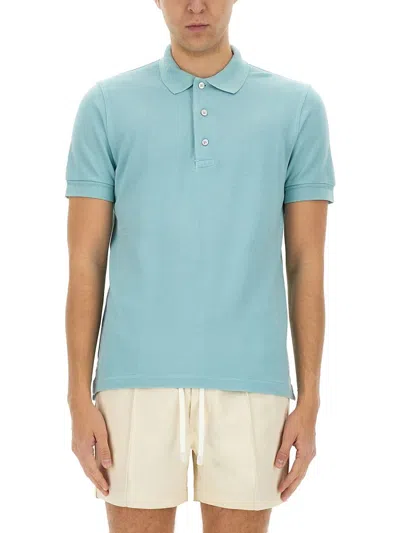 Tom Ford Plain Lyocell Polo In Blue