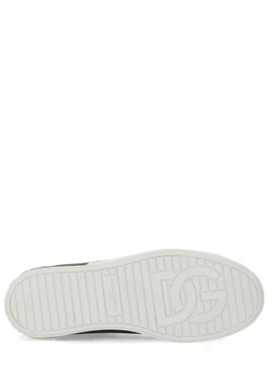 Dolce & Gabbana Portofino Sneakers In Black Leather With Silver Inserts In Black