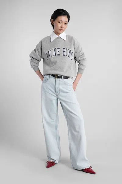 Anine Bing Grey Crew Neck Sweatshirt With Bold Lettering In Gray
