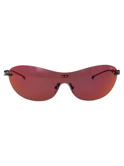 Diesel Matte Black Metal Sunglasses In Red