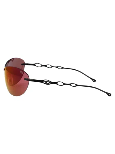 Diesel Matte Black Metal Sunglasses In Red