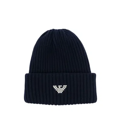 Emporio Armani Logo-embroidered Ribbed Beanie In Blue