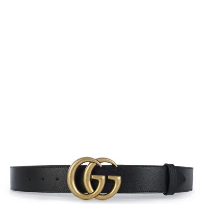 Gucci Wide Leather Belt With Double G Buckle In Black