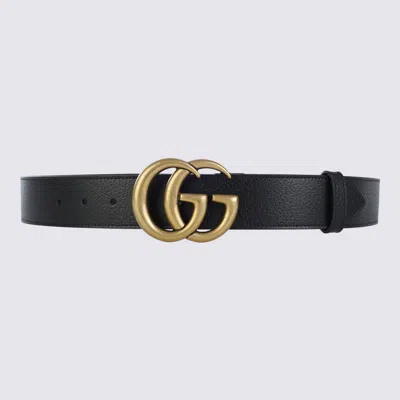 Gucci Wide Leather Belt With Double G Buckle In Black