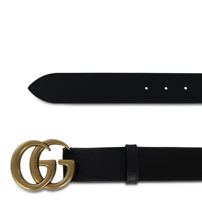 Gucci Wide Leather Belt With Double G Buckle In Black