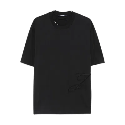 Jacquemus Mens Dark Navy Logo-embroidered Cotton T-shirt In Black