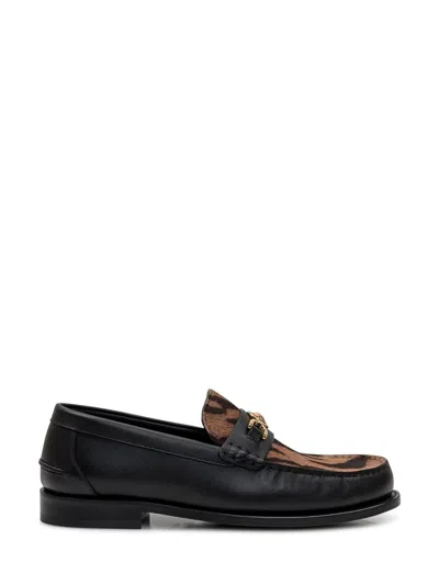 Versace Panelled Leather Loafers In Black