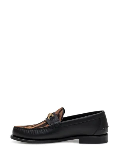 Versace Panelled Leather Loafers In Black