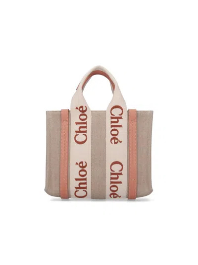 Chloé Woody Small Tote Bag In Orange