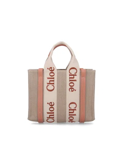 Chloé Woody Small Tote Bag In Orange