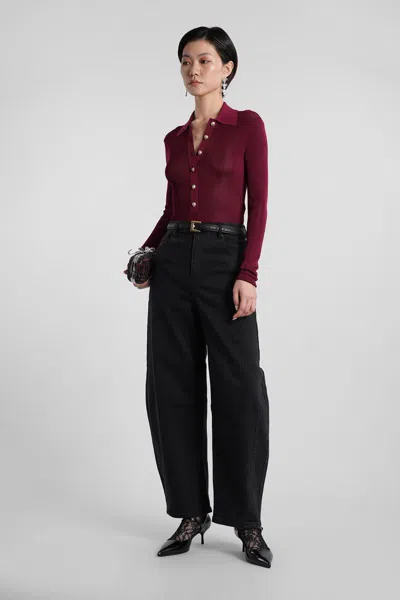 Self-portrait Bordeaux Viscose Bodysuit With Classic Collar In Red