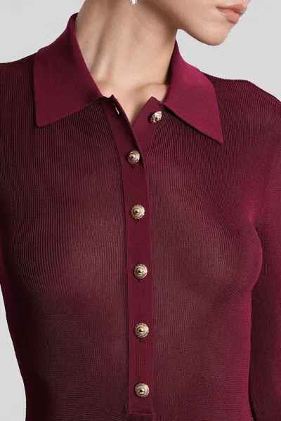 Self-portrait Bordeaux Viscose Bodysuit With Classic Collar In Red