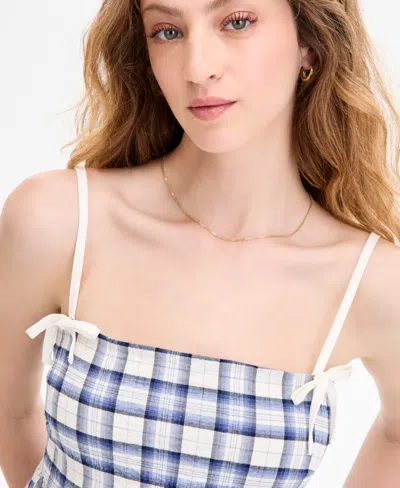Planet Heart Juniors' Plaid Babydoll Sleeveless Tank In Blue
